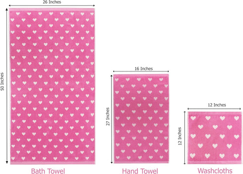 ORIGINAL KIDS 6 Set 2 2 2 100% Piece Towel - Bath Time Hearts - Bath Towels, Hand Towels, Washcloths - Cotton Jacquard