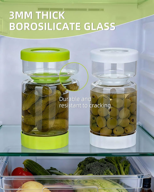 37 oz 2 Pack ZENS Pickle Jar with Strainer Flip, Hourglass Pickle Juice Separator Container, Airtight Leakproof Lid