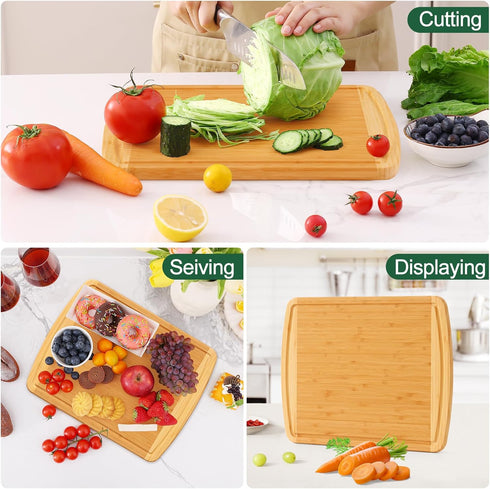 Kitchen,14.5x11.5" Homaxy Large Bamboo Cutting Boards for Wood L Cutting Board with Juice Groove, Wooden Butcher Block