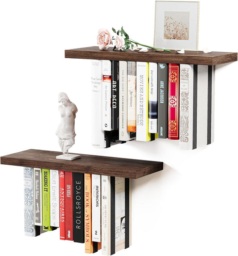 Floating Bookshelves for Wall, Rustic Wood Hanging Wall Bookshelf, Upside Down Book
