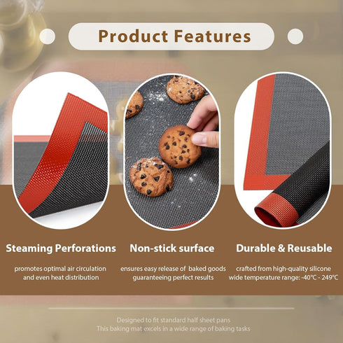Professional Silicone Bread Baking Mat, Non Stick Oven Liner, Perforated Steaming Mesh, Half Sheet Size
