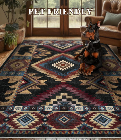 4x6,Machine YIHOUSE Rustic Cabin Area Rug Washable Lodge Bear Rug,Non-Slip Low Pile Print Pattern Western Aztec Rug