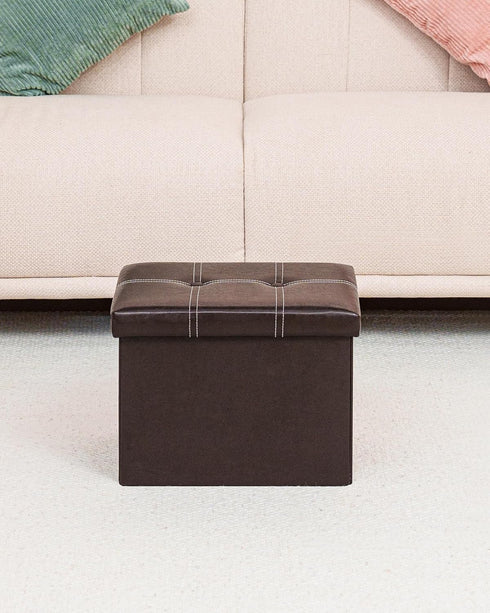 16.5"x12.6"x12.6" B FSOBEIIALEO Folding Storage Ottoman Cube, Faux Leather Footrest Seat Coffee Table, Brown