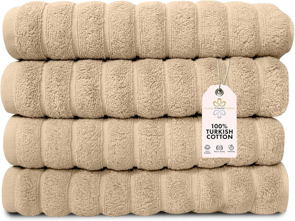 Classic Turkish Towels CTT Luxury Hand Towels Set of 4, 100% Turkish Cotton, Quick Dry, 20"x32", Almond Beige