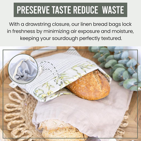 Pack 2 Ark & Aron Reusable Bread Bags - of Beeswax Bread Bags for Sourdough | Linen Bread Bag for Homemade Breads |