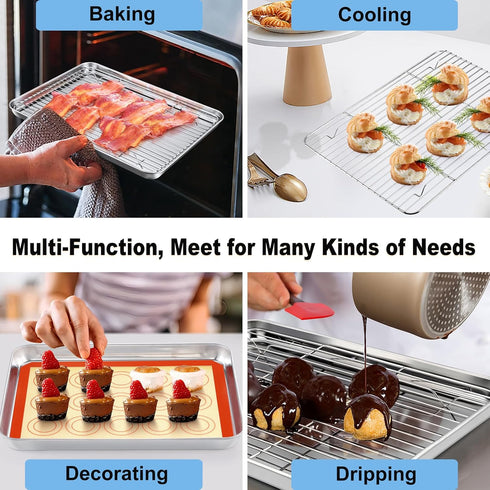 TeamFar Toaster Oven Pan, 12.5’’ x 10’’ x 1’’ Stainless Steel Baking Pan Tray Set for Cooking