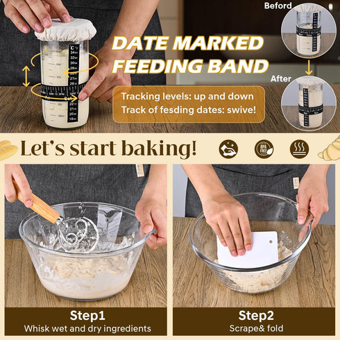 krhhchi Sourdough Starter Kit, Sourdough Bread Baking Supplies with Bread Proofing Basket, Starter Jar, Bread Making