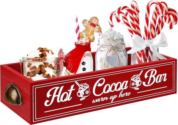 TURSTIN Christmas Hot Cocoa Bar Wood Storage Box Rustic Farmhouse Hot Cocoa