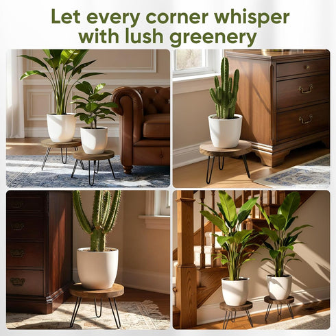 10" 2 Pack ROSSNY Small Indoor Plant Stand Stool: Fits for Under Wide Pot - Wooden Plant Stool - Single Tier Short
