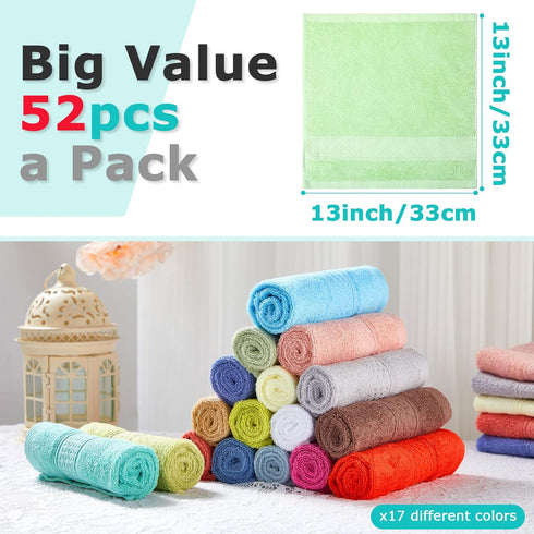 52 Pack 13" 13" Tudomro Wash Cloths Bulk x Cotton Washcloths for Face and Body, Face Towels Bath Rags Facecloths
