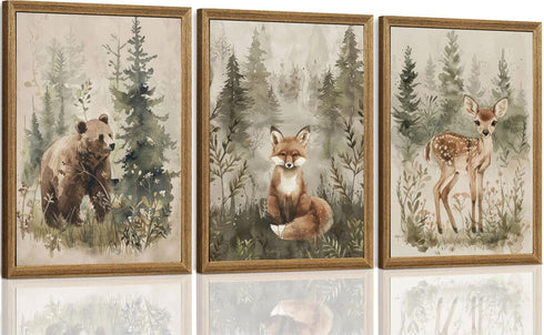 ICHZUMW Woodland Nursery Decor Wall Art Set of 3, Cute Forest Animals Canvas