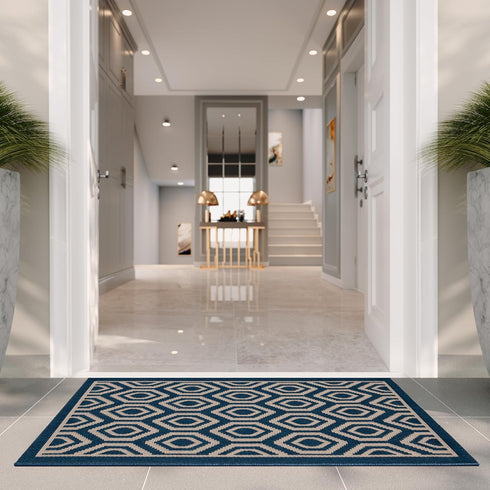 SAFAVIEH Courtyard Collection 2' x 3'7" Navy/Beige CY6902 Indoor/ Outdoor Waterproof Easy-Cleaning Patio Backyard Mudroom Accent-Rug by Safavieh