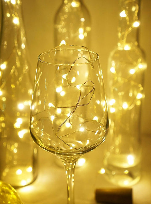 Wine Bottle Lights with Cork, Battery Operated 20 LED Fairy Mini String Lights for DIY, Party, Decor (3, Warm White)
