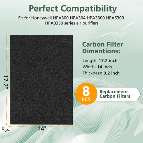 8 Pack HPA300 Carbon Pre Filter Compatible with Honeywell HPA300 Series Air Purifier, Precut Premium HRF-A300 Activated Carbon Filter Replacement for Dust, VOC, Smoke/Pet Odors