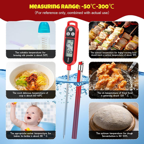 6 Pcs Meat Thermometer Food Thermometer with Probe, Instant Read Digital Cooking Thermometer for BBQ Kitchen
