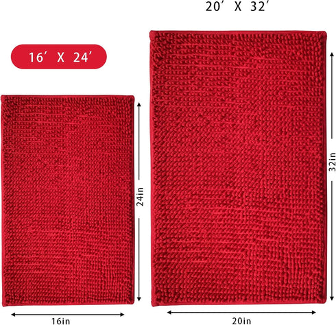 Eanpet Red Chenille Bath Mat, Non-Slip Microfiber Floor Mat, Ultra Soft Washable Shower Mat (15.7" x 23.6")