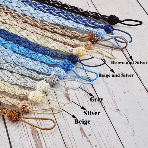 Blulu 6 Pieces Braided Curtain Tiebacks with 6 Metal Hooks for Window Curtain Accessories (Silver)