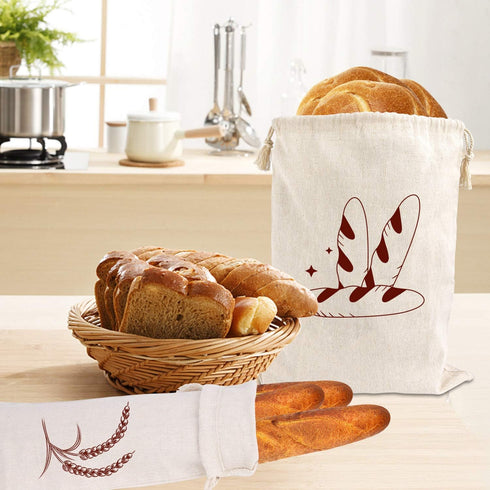 4 Packs Augshy Linen Bread Bags for Homemade Bread, Unbleached, Reusable Bread Storage Bakery & Baguette