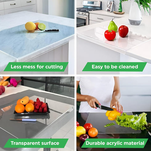 Acrylic Cutting Board with Counter Lip, Clear Small, Large, and XL Boards for Kitchen Countertop, Essential Gadgets