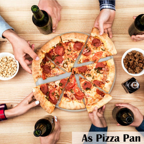 P&P CHEF 10 Inch Pizza Pan, 3 Pieces Stainless Steel Round Tray for Oven Baking Roasting, Heavy Duty - Silver