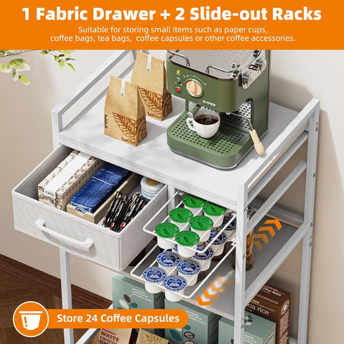 4-Tier 33" Housolution Coffee Bar Cart with Storage, H Coffee Station Cabinet with Pod Drawers for Nespresso Vertuo