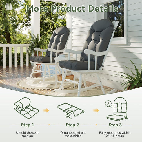 2-Pack, Aoxun Adirondack Chair Cushion, Indoor/Outdoor Rocking Chair Cushion with Ties, Thickened High Back Patio Chair