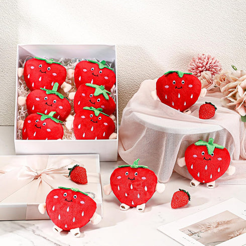 24 Pcs Cute Strawberry Fruit Keychains - Plush Pendant Kawaii Charm for Party Favors