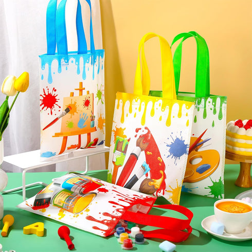 24 Pack Paint Party Favor Bags, Non Woven Art Party Gift Bags for Kids, Paint Theme Birthday Party Supplies