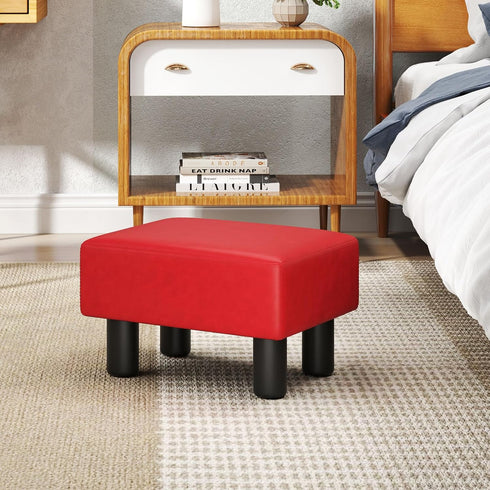 Giantex Small Foot Stool Ottoman, PU Leather Footrest with Storage, Padded Rectangle Footstool, Small Sofa Step Stool