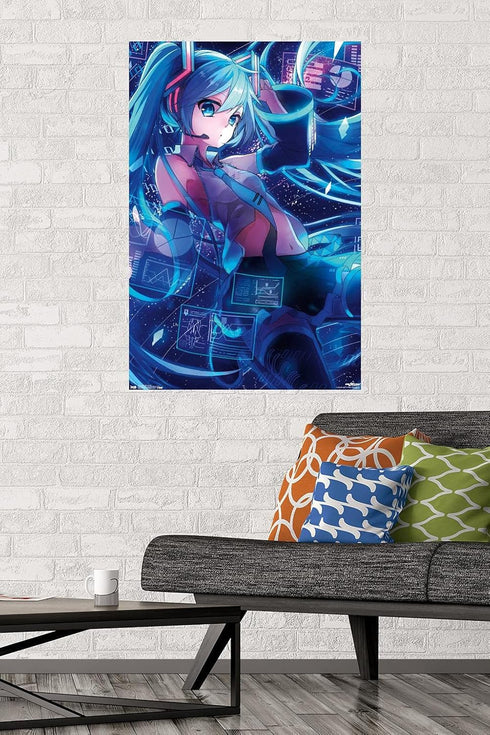 Trends International Hatsune Miku Screens Wall Poster, 22.375" x 34", Poster & Mount Bundle