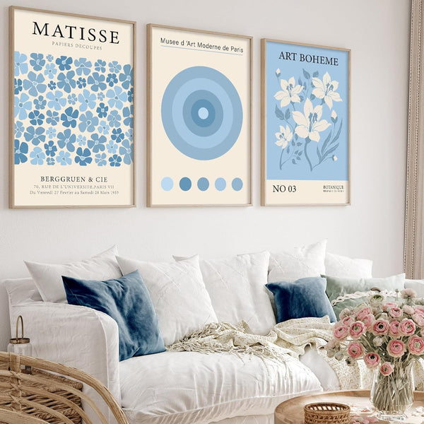 Matisse Flower Wall Art Prints, Blue Abstract Canvas Decor Aesthetic Matisse Art Gallery Preppy Pictures 16x24inch