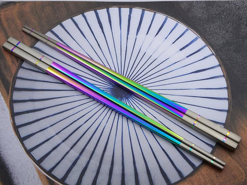Reusable Chopsticks, Extra Long 9", 5 Pairs per Pack, Food-Safe Stainless Steel, Holographic Design