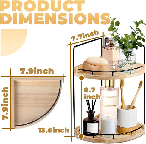 Alytree 2 Counter Counter Countertop Tier Bathroom Organizer, Bathroom Tray and Vanity Organizer, Wood Corner Tray