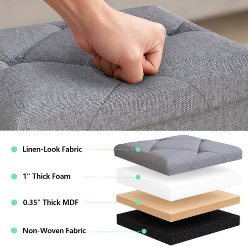 ZEUKMXOO Storage,35 Inches Grey15Wx15Dx15H Storage Ottoman Footrest Stool Small Ottoman with Foldable Ottomans Foot