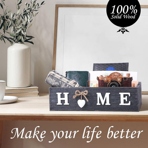 Bathroom Decor Box, Toilet Paper Storage Box with Home Sign, Rustic Paper Holder for Farmhouse
