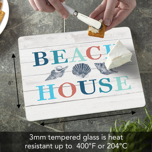 CounterArt Beach House 3mm Heat Tolerant Tempered Glass Cutting Board 10” x 8” - Manufactured in the USA
