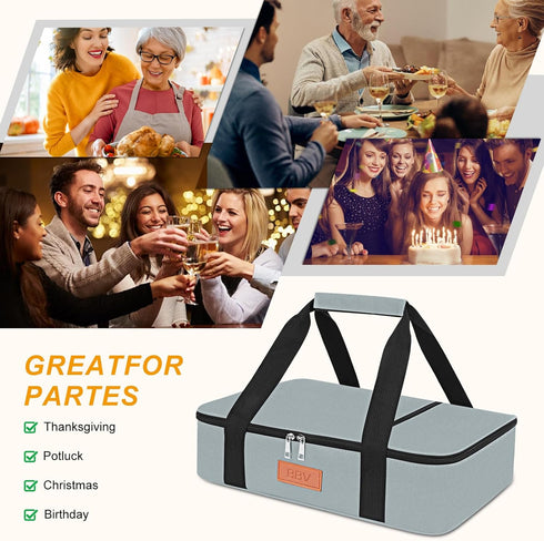 BBV 9"x13" Insulated Casserole Carrier for Hot or Cold Food, Food Warmer Bag Fits Baking Dish, Durable Nylon Leak Proof