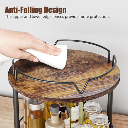 12" 2 Countertop KLM Wood Lazy Susan, Rotating Spice Rack, Tier Spice Turntable Organizer, Industrial Turntable Spice