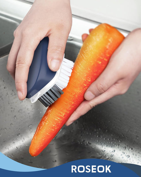 2 Pack ROSEOK Potato Scrubber and Veggie Brush, Self-Standing Kitchen Brush for Fruit and Vegetable Cleaning, Navy