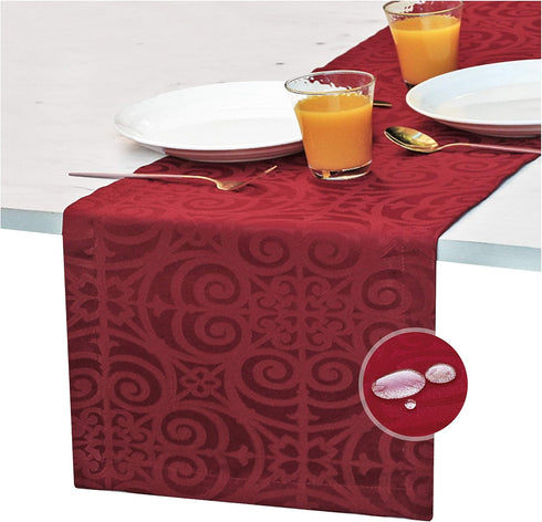 Akutana 120 inch, Red Table Runner Cranberry Damask Dresser Scarf, Outdoor Coffee Table Runner, Burgundy Jacquard