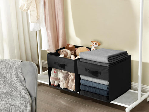 DECOMOMO Storage Baskets for Shelves - 13x15x13 Storage Cube Bins with Clear Window (Kallax / 4pcs, Black)