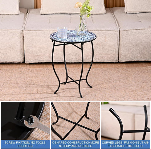 Weogot 14 Round Side Table, Patio Accent Weather Resistant Metal Side Table for Livingroom Patio Balcony Yard Porch