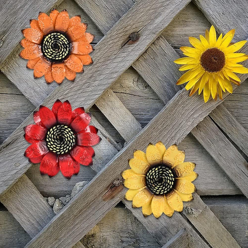 YEAHOME Sunflower Wall Decor - 9 inch Metal Flower Art Decorations, Set of 3 Handmade Hanging for Home, Indoor or