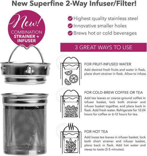 15 oz 450 ml Teabloom All-Beverage Tumbler / Tempered Glass Travel Bottle Hot and Cold Tea Infuser Cold-Brew Coffee