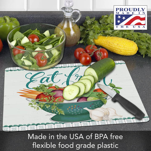 Cut N' Funnel Eat Fresh Designer Flexible Plastic Cutting Board Mat 15" x 11.5", Made in the USA, Decorative, Flexible, Easy to Clean by Cut N' Funnel