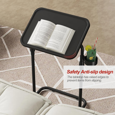 TB01BK091 TUTOTAK C Shaped End Table with Tiltable Surface, Adjustable Height Side Table, Slide Under Couch Table TV