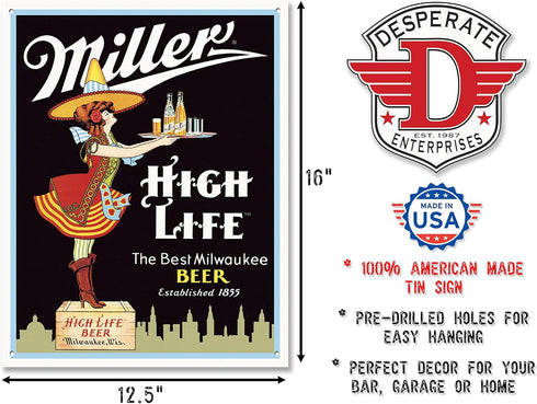 Miller Server Tin Sign, 10.5"W x 16"H