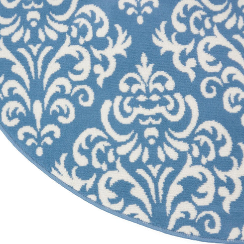 Nourison Grafix Damask Blue Area Rug, 5'3" x ROUND, Easy-Cleaning, Non-Shedding for Bedroom, Living Room, Dining Room,
