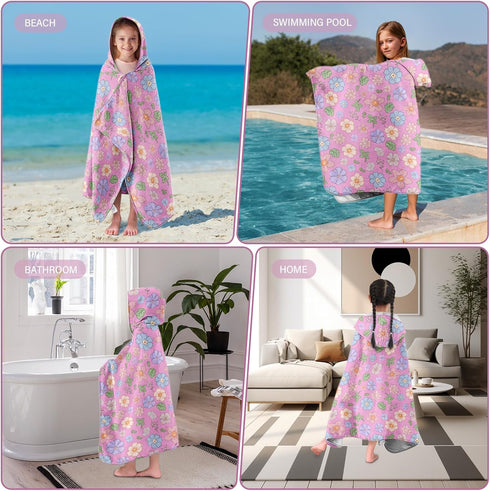 JOPJOLIW 30"X50", Girls Hooded Bath Towel, Toddler Bath Towel Cute Flower Poncho Towels for Girls Boys, Absorbent Bath