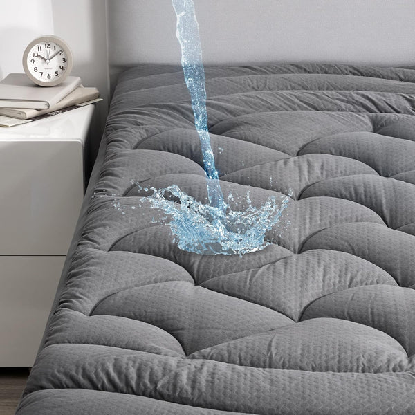 SLEEP ZONE Grey Twin Waterproof Mattress Pad, Premium Soft Quilted Mattress Topper with Deep Pocket Elastic Cover